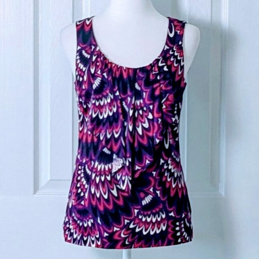 TRINA TURK Women's 100% Silk Sleeveless Top Blouse Size S Purple Pink Print
